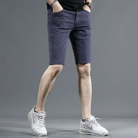 格纹牛仔短裤男五分裤夏季薄款修身中裤2023新款弹力休闲5分裤男商品大图