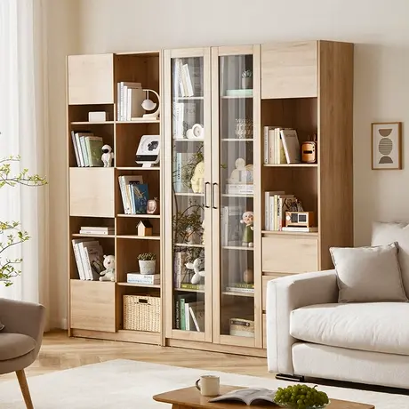 【门店】全友家居北欧原木风玻璃门书柜客厅书房家用靠墙组合书橱商品大图