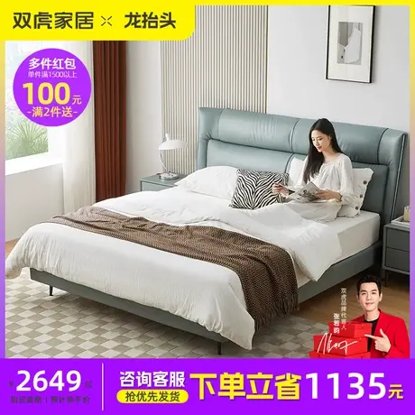双虎轻奢主卧大床皮床现代简约双人床意式极简皮艺床婚床软床605N图片