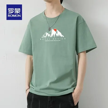 罗蒙男士纯棉短袖T恤夏季薄款圆领休闲宽松大码男装上衣服冰丝体t图片