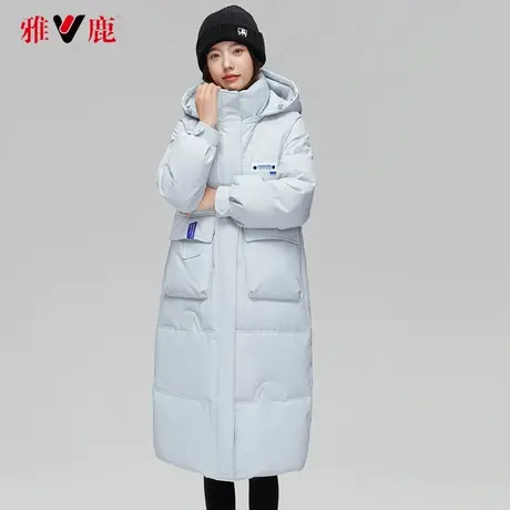雅鹿连帽羽绒服女中长款2022年冬季新款时尚宽松白鸭绒长过膝外套商品大图