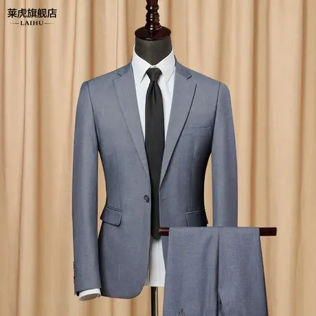 灰色西服套装男韩版修身西装男士商务休闲职业正装夏季新郎婚礼服图片