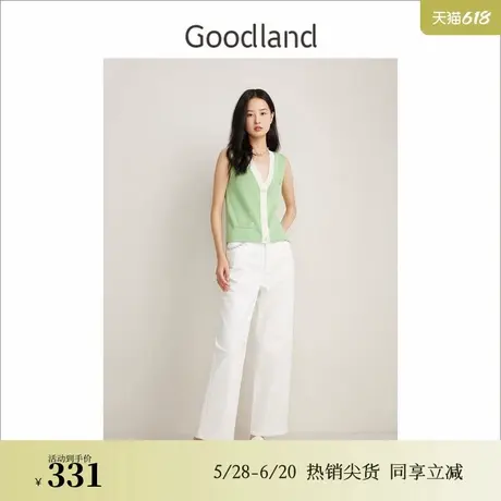 Goodland美地春季法式优雅简约无袖羊毛V领针织开衫图片