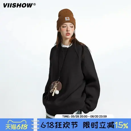 VIISHOW复古秋毛衣男2024新款韩版加厚宽松慵懒风圆领针织衫上衣商品大图