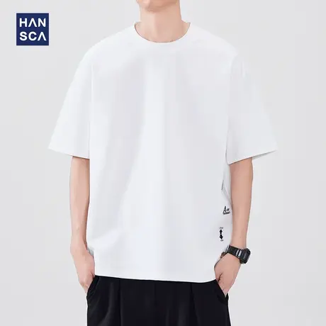 hansca 夏季轻薄透气白色短袖t恤男2025新款撞色趣味刺绣休闲上衣商品大图