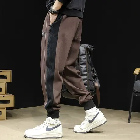 潮牌拼色运动裤男士秋冬款宽松大码新款休闲裤子束脚卫裤秋季男裤商品大图
