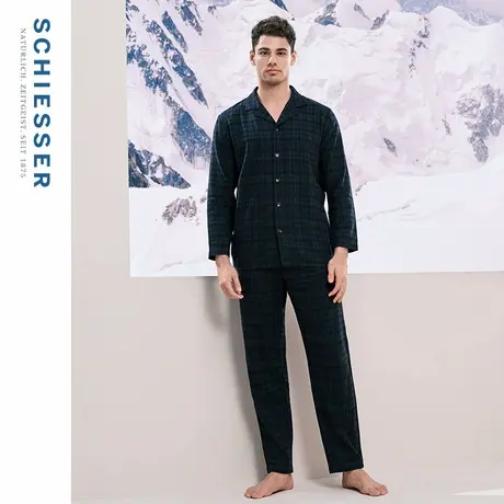 SCHIESSER舒雅男士纯棉软糯亲肤透气磨毛梭织翻领睡衣家居服套装图片
