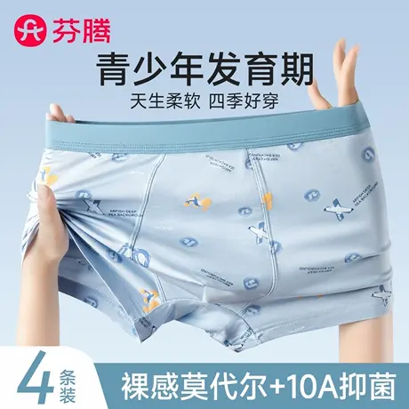 芬腾青少年男生莫代尔冰丝四角内裤发育期初高中男孩抗菌平角短裤商品大图