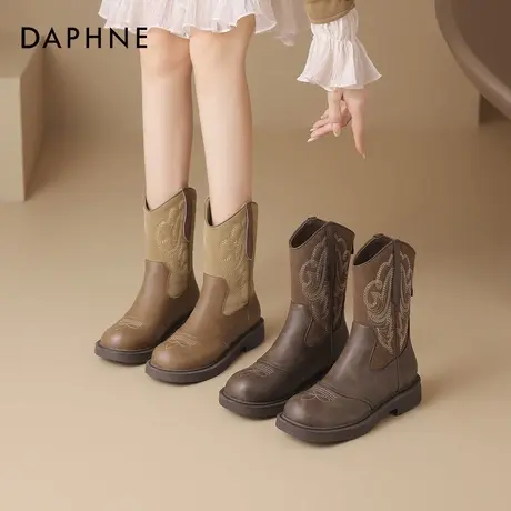 达芙妮美拉德靴2025新款中筒瘦瘦靴西部新疆草原穿搭旅游牛仔靴女商品大图