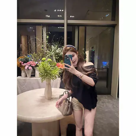 夏季新款*斗篷纸片T*婴儿肌感软软慵懒舒适蝙蝠七分袖宽松黑上衣商品大图