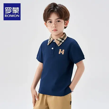 罗蒙儿童短袖POLO衫男童夏季藏青t恤2025新款翻领T打底上衣学院风图片