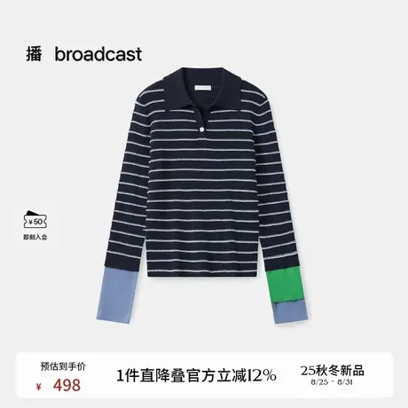 播条纹休闲polo领针织衫女25秋季新款气质拼接毛衣DDS4SD5187图片
