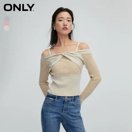 【ONLY奥莱清仓】秋季设计感蝴蝶结短款螺纹修身针织衫女图片