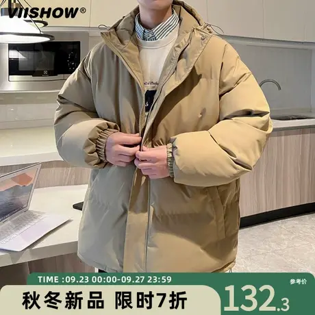 VIISHOW棉衣2023年新款男生冬潮流宽松加绒加厚连帽面包棉服外套商品大图