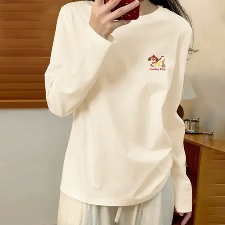 KV真维斯纯棉长袖t恤女2025新款春秋季青少年慵懒减龄打底衫上衣商品大图