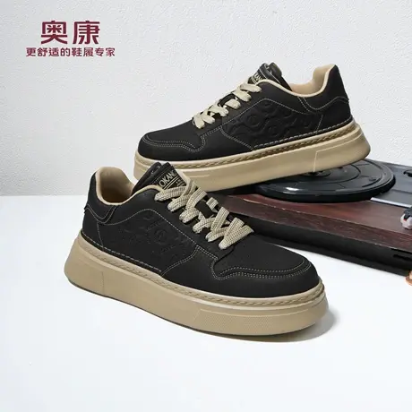 奥康 男鞋2026春季新款英伦风休闲板鞋软底小黑鞋增高通勤鞋子男W商品大图