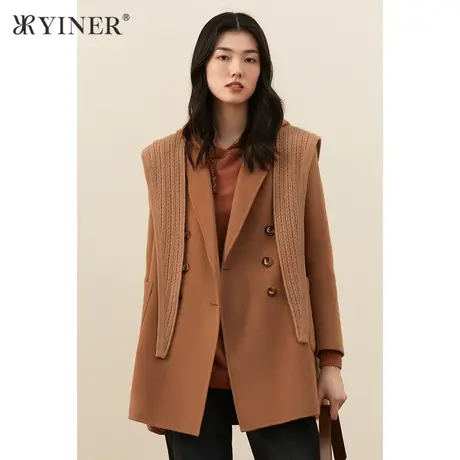 YINER音儿女装冬季新款可拆卸披肩阿尔巴卡大衣图片