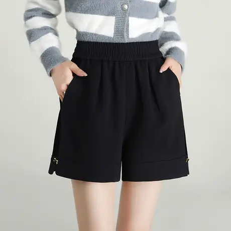 黑色松紧腰短裤女秋冬2023新款宽松西装阔腿裤显瘦百搭休闲靴裤子商品大图