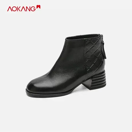 【门店发货】奥康女鞋 冬季新款欧美中跟马丁靴短筒时装短靴女商品大图