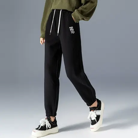 黑色运动休闲裤女2023新款秋冬束脚卫裤冬季加厚裤子哈伦裤九分裤商品大图