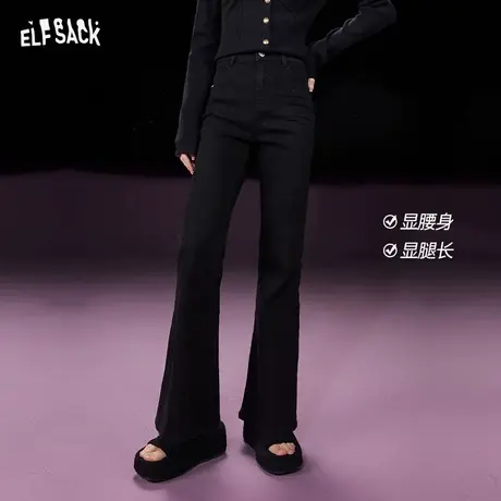 妖精的口袋修身喇叭裤女2023冬季新款高腰显瘦小个子复古牛仔裤图片