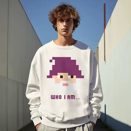 oversize圆领白色卫衣男生潮牌重磅加肥加大码男装秋冬款加绒无帽图片