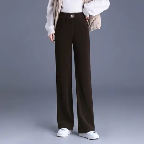 窄版条绒阔腿裤女秋冬2023新款高腰垂感显瘦休闲长裤加绒直筒裤子图片