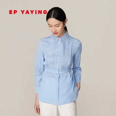 EP雅莹高端系列 蕾丝腰带两件套三醋酸棉质衬衫 商场同款2318A商品大图