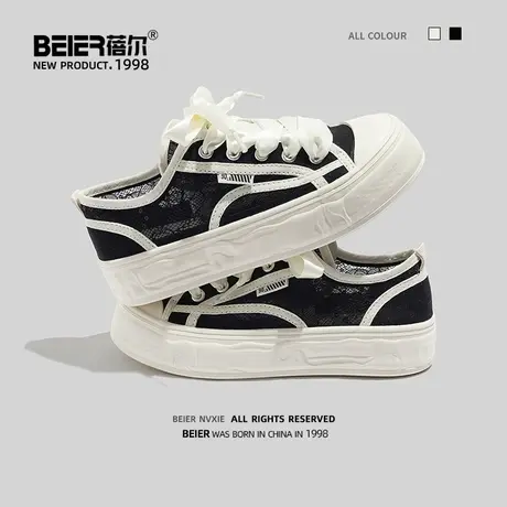 蓓尔夏季薄款透气小白鞋女2023新款原创网面网鞋小众设计百搭板鞋商品大图