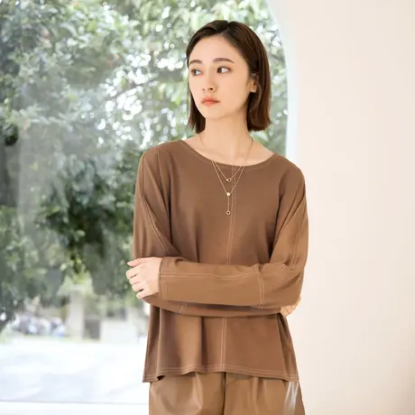 桔熊秋冬季休闲弹力t恤宽松舒适圆领长袖上衣女胖妹妹大码AB17849图片