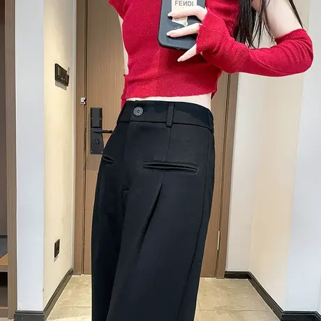 黑色阔腿裤女2024年春季新款高腰垂感拖地裤窄版休闲直筒西装裤子商品大图