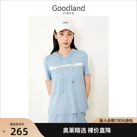 音儿美地女装2022夏季新款连帽上衣薄款印花针织衫商品大图