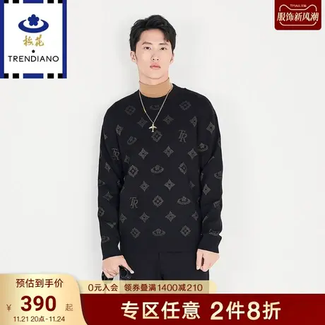 TRENDIANO官方男装冬季新款针织衫满幅提花毛衣商品大图