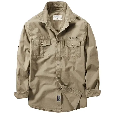 VIP纯棉工装长袖衬衫男春秋新款休闲衬衣外套男士美式复古上衣服商品大图