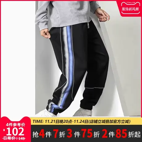 GxxH大码潮男装秋宽松加肥加大码个性印花肥佬休闲束脚长裤220斤商品大图