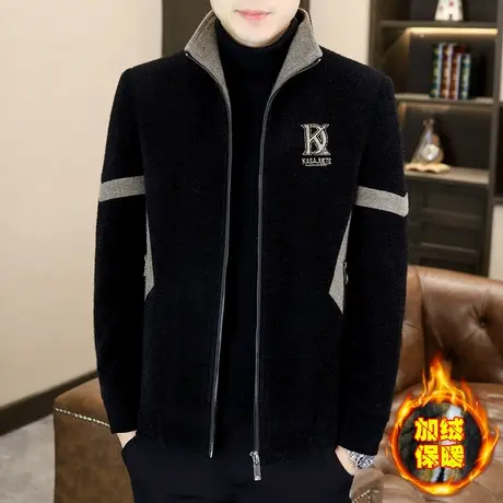 外套男士冬季加厚潮牌男装加绒保暖短款呢子大衣痞帅休闲貂绒夹克商品大图