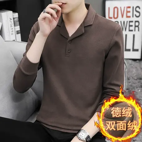 德绒翻领polo衫男长袖t恤秋冬季保罗有领上衣服双面绒带领打底衫商品大图