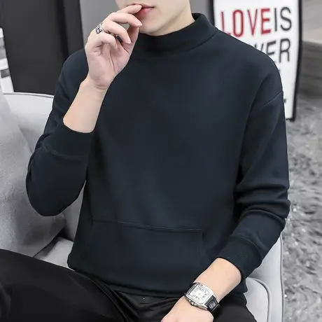半高领卫衣男潮ins春秋款宽松潮流中领套头无帽上衣秋冬加绒长袖商品大图