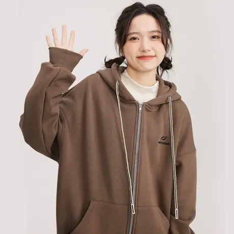 尔给时尚潮牌连帽美式开衫拉链卫衣外套女加绒加厚2022新款冬季商品大图
