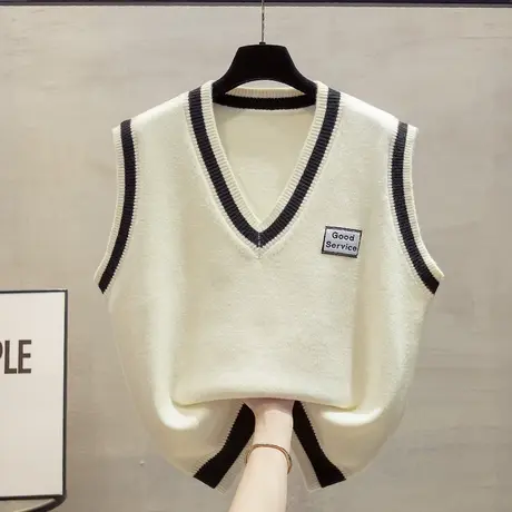 v领针织马甲背心女2023秋装新款宽松外穿马夹叠穿外搭毛衣坎肩潮图片