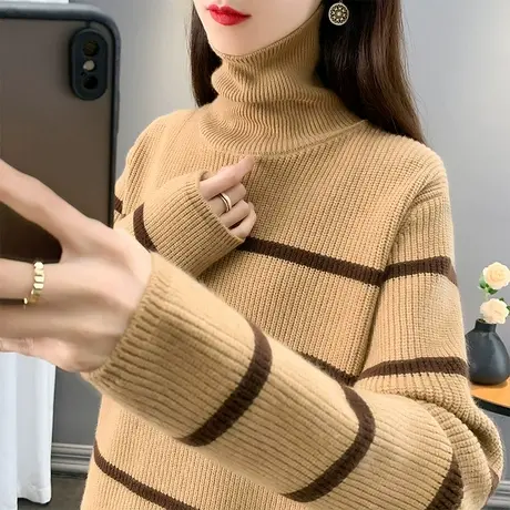 2023年秋冬新款堆堆领打底衫女宽松外穿洋气针织衫高领毛衣女套头图片