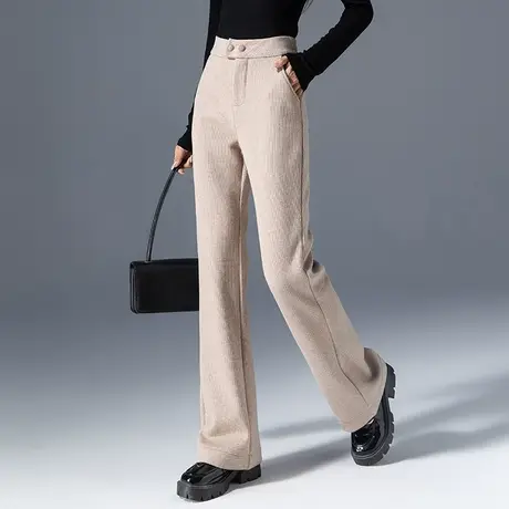 高腰喇叭裤女2023新款秋冬加绒裤子冬季女裤直筒西装裤针织微喇裤商品大图