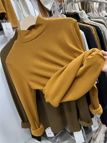 羊绒百搭半高领洋气打底衫长袖时尚T恤女修身内搭秋冬加绒加厚图片