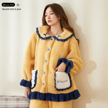 Bananagirl睡衣女冬季珊瑚绒长袖宽松大码加厚保暖家居服可外穿女商品大图