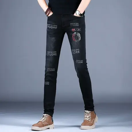 烫钻修身小脚牛仔裤男款百搭时尚轻奢潮牌2023新款裤子男秋冬休闲商品大图