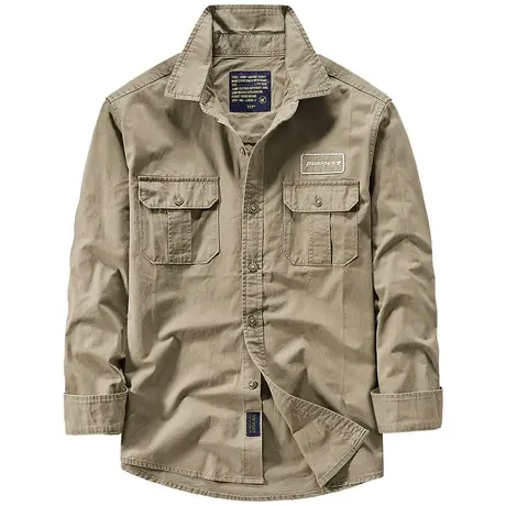 VIP工装长袖衬衫男士美式复古水洗纯棉宽松休闲衬衣外套薄款上衣商品大图