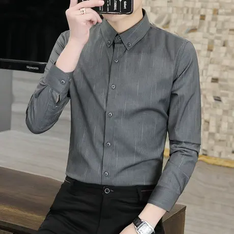 2022年春季条纹长袖衬衫男韩版商务轻奢百搭时尚帅气男士休闲衬衣商品大图