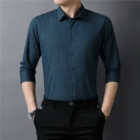 春季条纹长袖衬衫男士休闲帅气时尚百搭上衣服潮流春秋季衬衣男装商品大图
