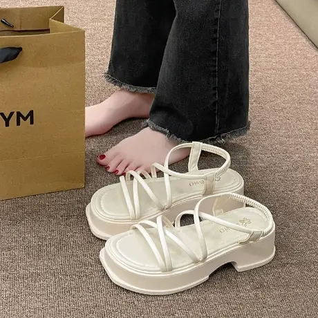 2023年新款夏季网红超火罗马凉鞋女外穿仙女风学生厚底百搭配裙子图片