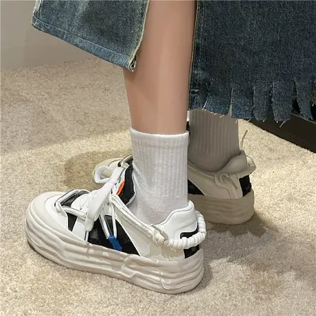 鞋子女设计感小众2023新款夏季透气厚底百搭休闲运动港风小白板鞋商品大图